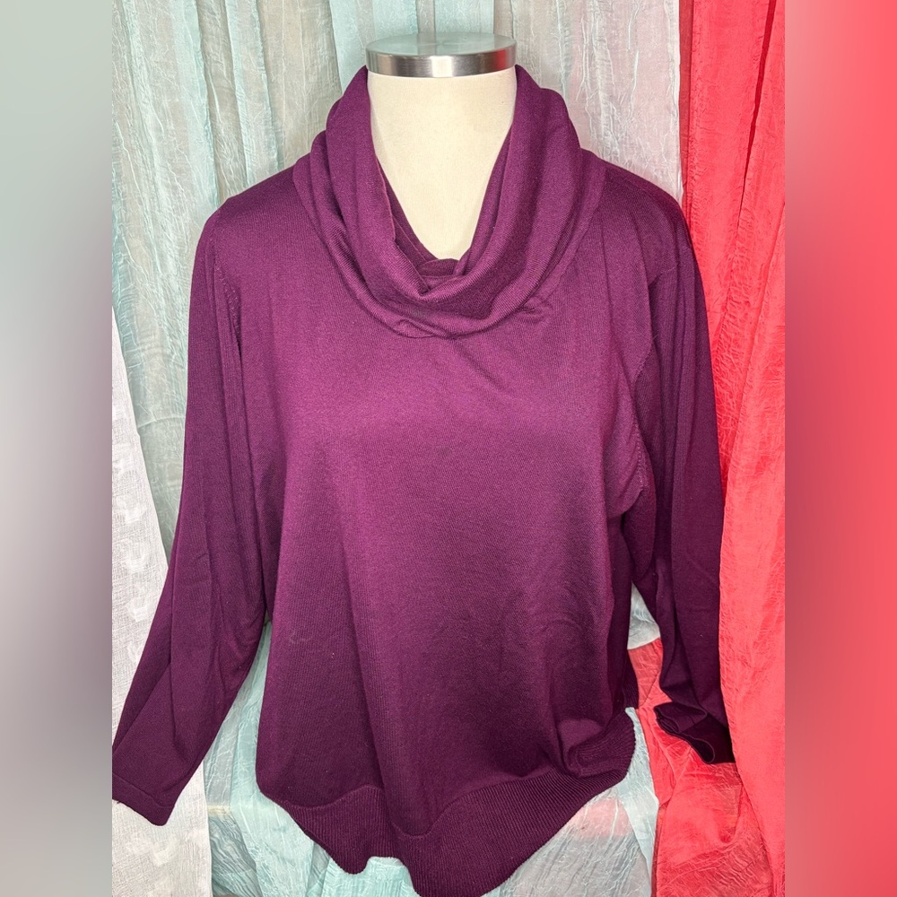 Purple Cowl Neck Long Sleeve Top